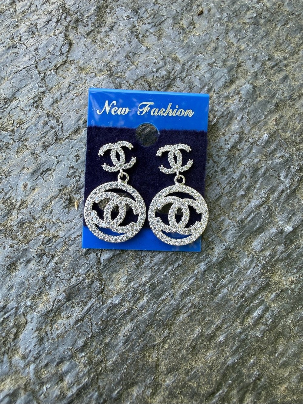 Fashion Jewelry Silver Crystal Logo Drop Earrings